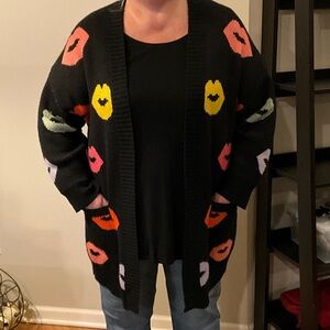Torrid Black Cardigan with Multicolor Lip Designs